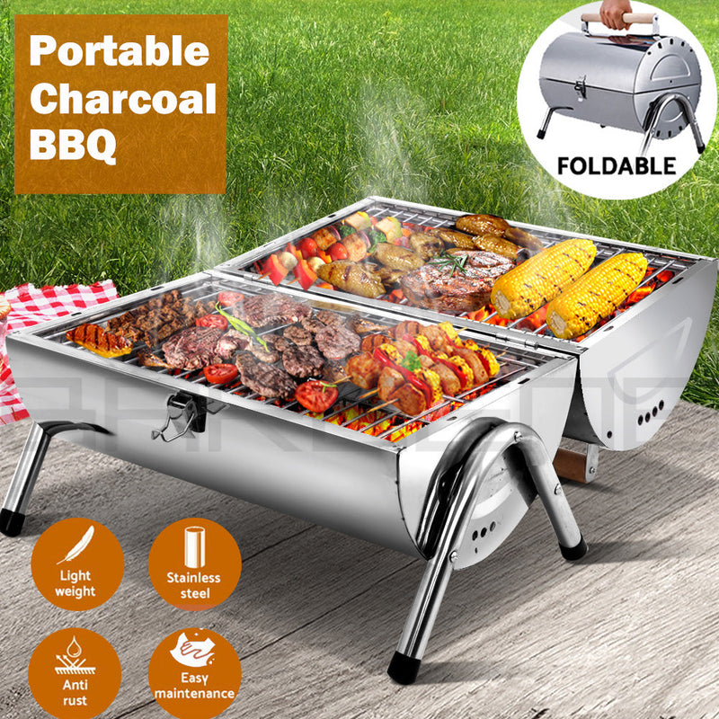 Load image into Gallery viewer, Stainless Steel BBQ Barrel Charcoal Smoker Portable Foldable Barbecue Camping Picnic
