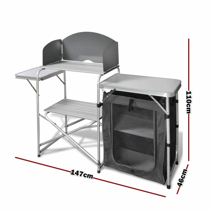 Load image into Gallery viewer, Aluminium Foldable Camping Cooking Kitchen Picnic Cupboard Bench Table Windshield

