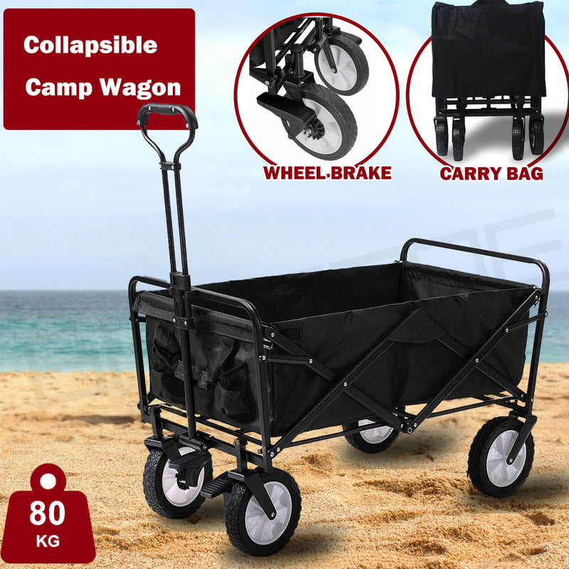 Load image into Gallery viewer, Foldable Collapsible Wagon Cart Garden Beach Outdoor Shopping Trolley Camping Brake - Black
