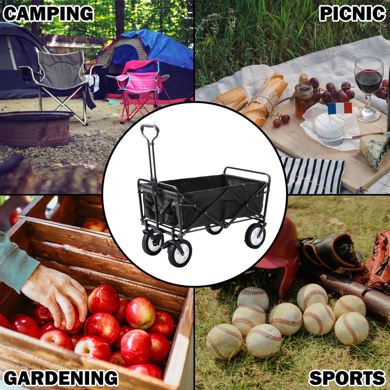 Load image into Gallery viewer, Foldable Collapsible Wagon Cart Garden Beach Outdoor Shopping Trolley Camping Brake - Black
