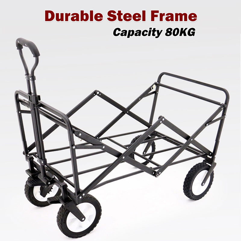 Load image into Gallery viewer, Foldable Collapsible Wagon Cart Garden Beach Outdoor Shopping Trolley Camping Brake - Black
