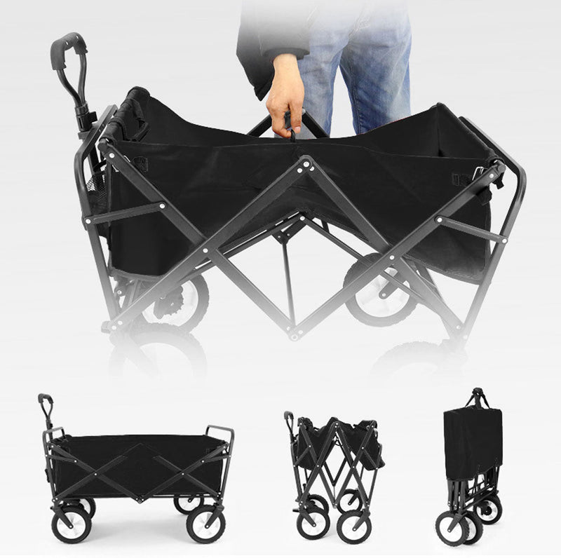 Load image into Gallery viewer, Foldable Collapsible Wagon Cart Garden Beach Outdoor Shopping Trolley Camping Brake - Black
