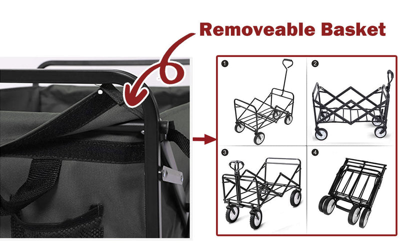 Load image into Gallery viewer, Foldable Collapsible Wagon Cart Garden Beach Outdoor Shopping Trolley Camping Brake - Black
