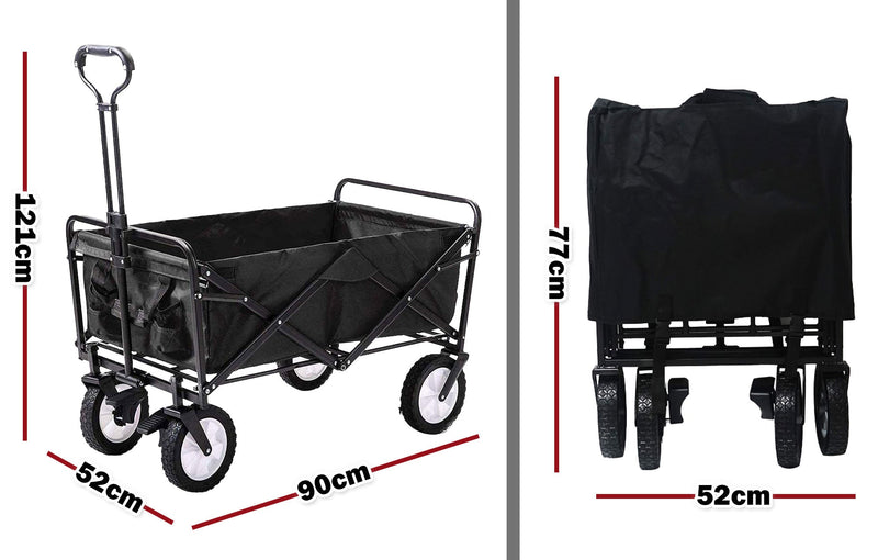 Load image into Gallery viewer, Foldable Collapsible Wagon Cart Garden Beach Outdoor Shopping Trolley Camping Brake - Black
