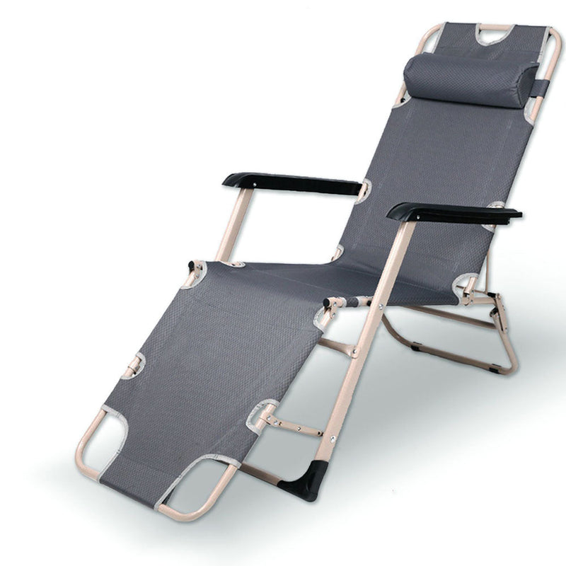 Load image into Gallery viewer, Reclining Sun Beach Deck Lounge Chair Outdoor Folding Camping Fishing Arm Rest - grey
