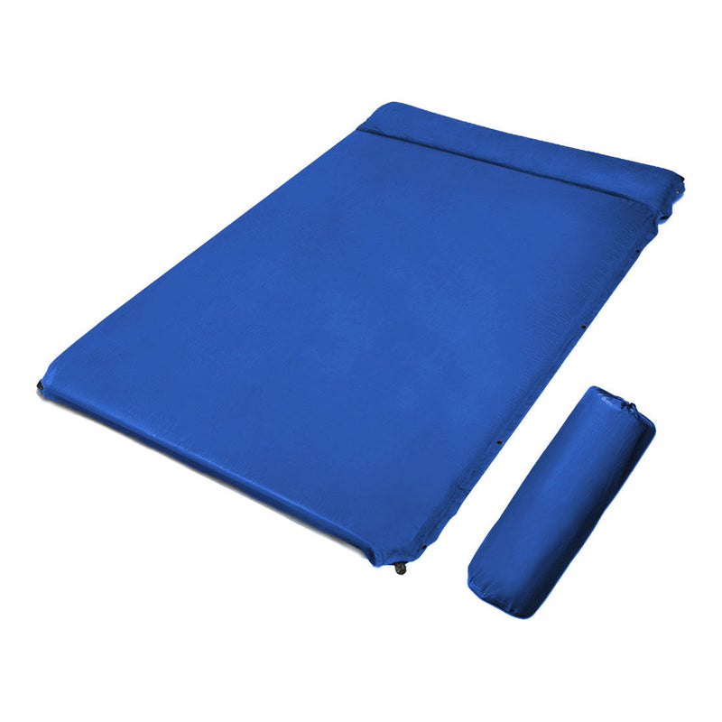 Load image into Gallery viewer, Double Self inflating Suede Mattress Mat Sleeping Pad Air Bed Camping Hiking - blue
