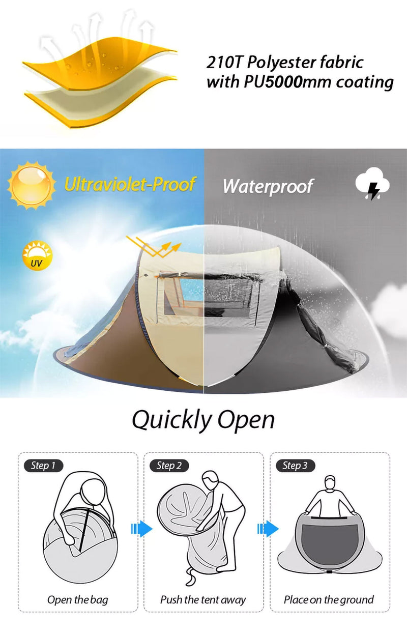 Load image into Gallery viewer, Waterproof Instant Up Beach Camping Tent 3 Person Pop up Tents Family Hiking Dome
