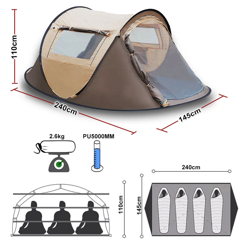 Load image into Gallery viewer, Waterproof Instant Up Beach Camping Tent 3 Person Pop up Tents Family Hiking Dome
