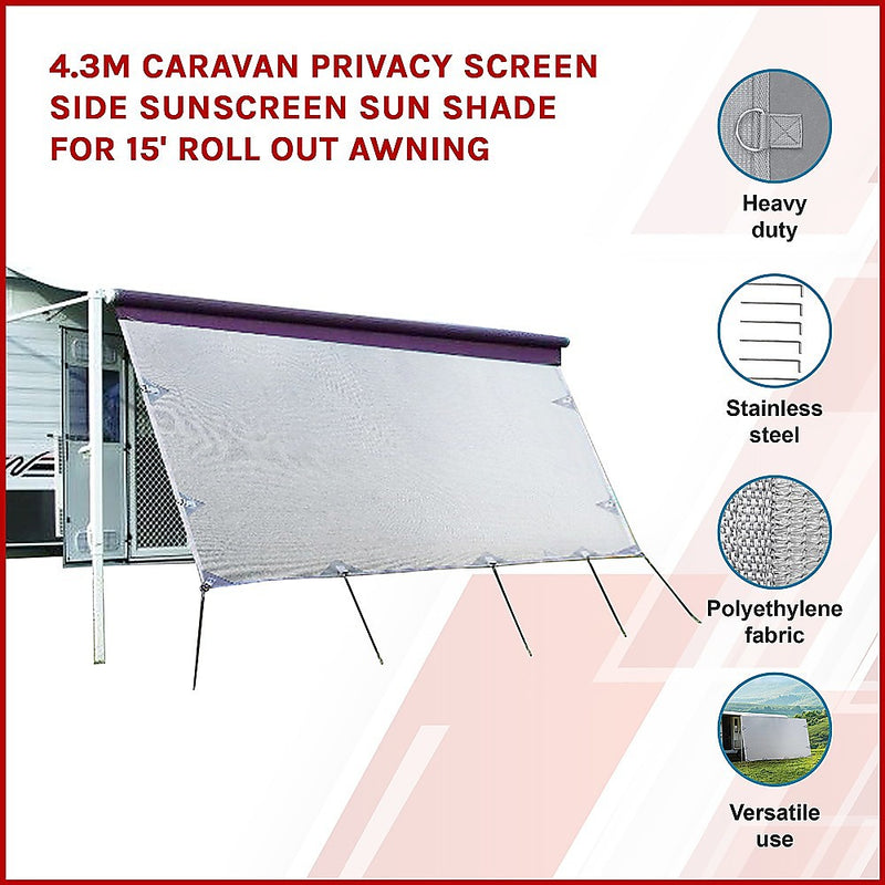 Load image into Gallery viewer, 4.3m Caravan Privacy Screen Side Sunscreen Sun Shade for 15&#39; Roll Out Awning
