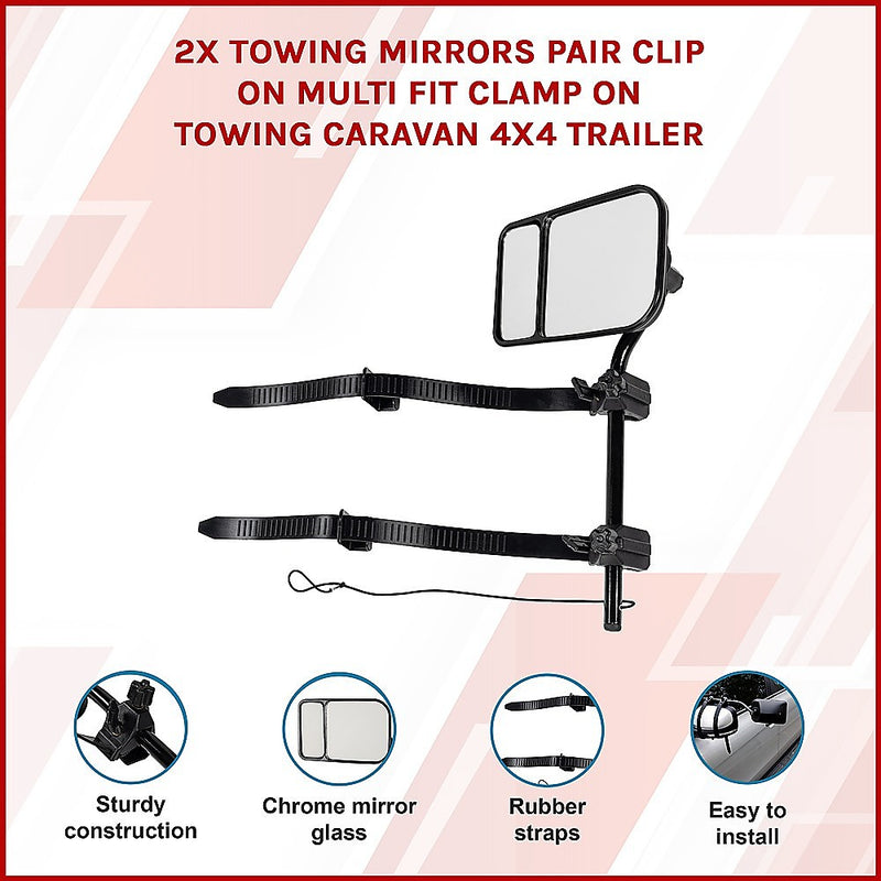 Load image into Gallery viewer, 2x Towing Mirrors Pair Clip on Multi Fit Clamp On Towing Caravan 4X4 Trailer
