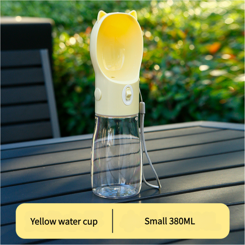 Load image into Gallery viewer, Portable Dog Water Bottle with Bowl Dispenser - 380ml Yellow Pet Travel Cup, Leak-proof, One-Hand Operation
