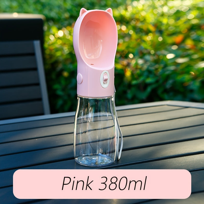 Load image into Gallery viewer, Portable Dog Water Bottle with Bowl Dispenser-380ml Pink Pet Travel Cup, Leak-proof, One-Hand Operation
