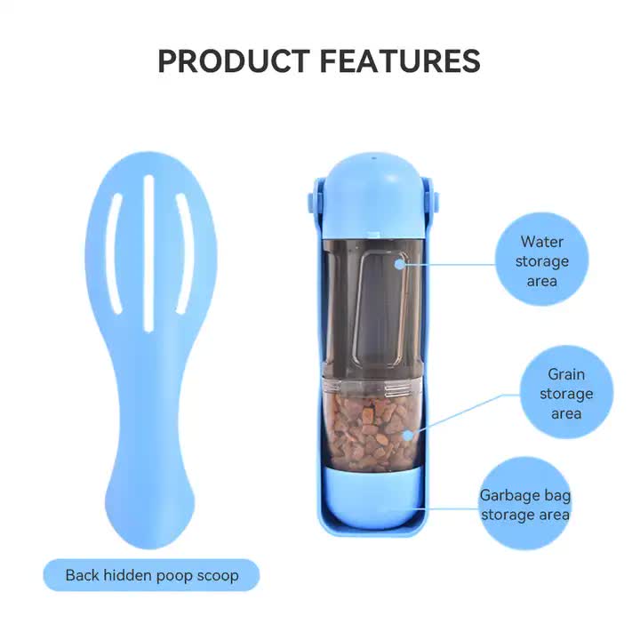 Load image into Gallery viewer, 2-in-1 Portable Pet Water and Food Bottle - Leak-Proof Design with Water Lock and Easy Dispenser,300ml Water+200ml food feeder  Blue Colour
