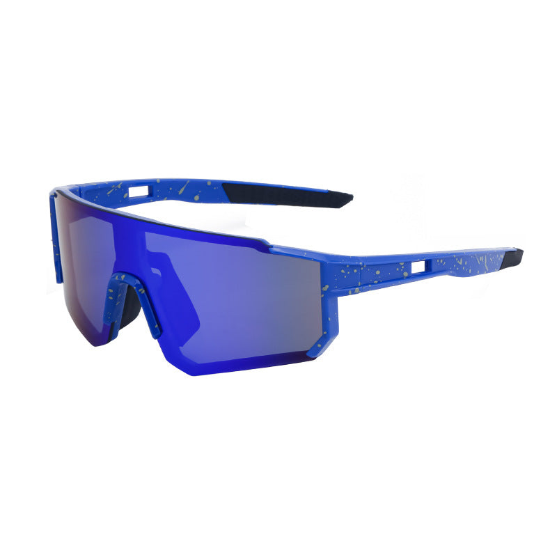 Load image into Gallery viewer, Blue Frame Sports Sunglasses with Splatter Design &amp; UV400 Mirrored Lens | Athletic Eyewear
