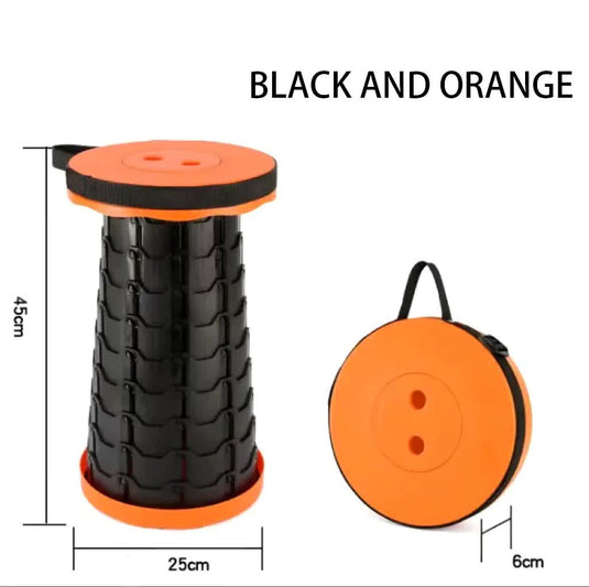 Portable Collapsible Telescopic Stool - Foldable, Lightweight, Adjustable, and Compact Camping Chair (Orange-black)