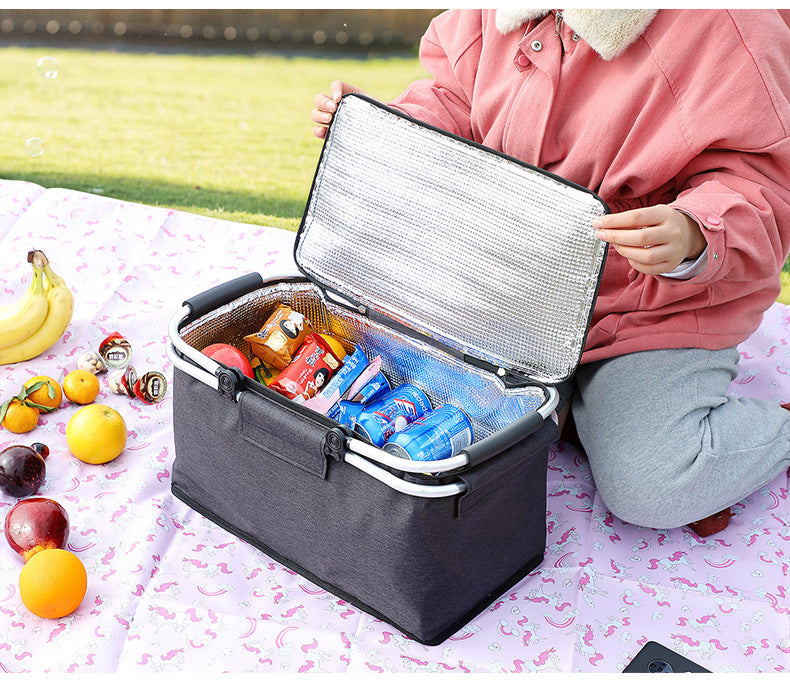 Load image into Gallery viewer, Insulated Picnic Basket with Aluminum Frame - Portable Collapsible Cooler Bag 18L 40*20*23cm(Navy Blue)
