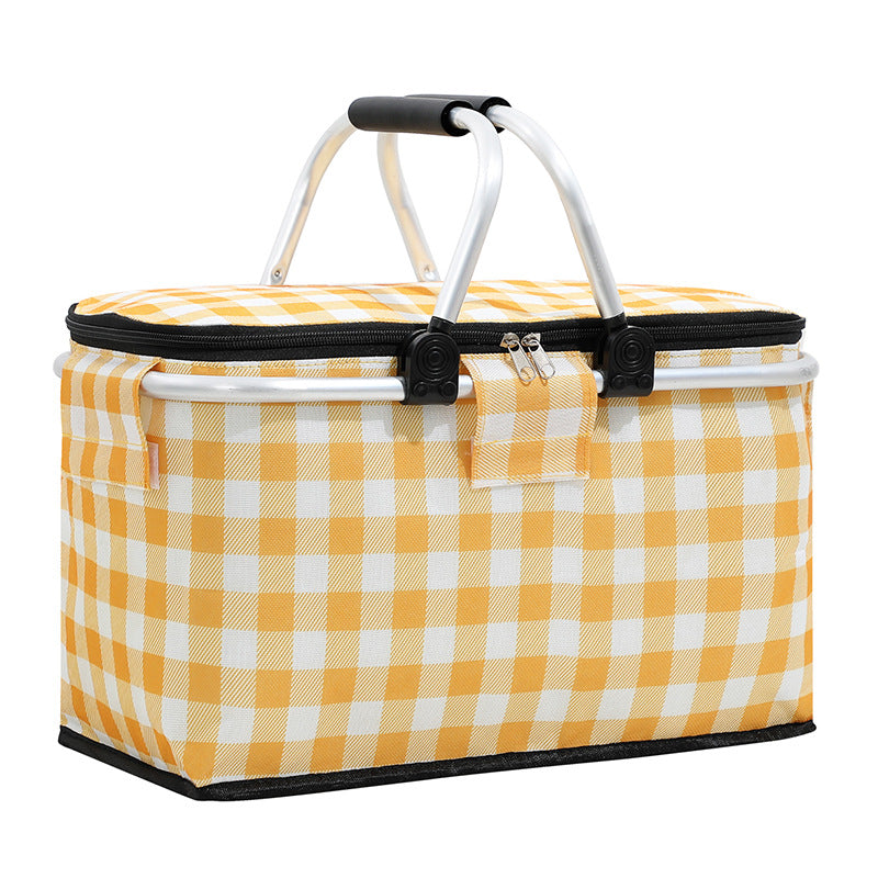 Load image into Gallery viewer, Insulated Picnic Basket with Aluminum Frame - Portable Collapsible Cooler Bag 18L 40*20*23cm(Yellow plaid)
