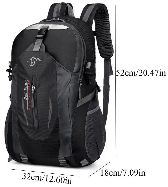 Load image into Gallery viewer, Black Lightweight Hiking Backpack - Waterproof Outdoor Travel &amp; Camping Bag with Multi-Compartment Design
