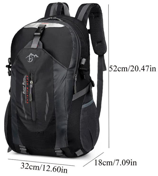 Black Lightweight Hiking Backpack - Waterproof Outdoor Travel & Camping Bag with Multi-Compartment Design