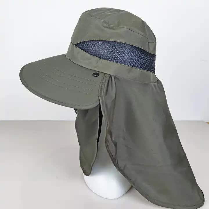 Load image into Gallery viewer, Black Outdoor UV Protection Hat for Men - Detachable Face &amp; Neck Shield, Large Brim Sun Hat for Fishing, Hiking, and Outdoor Activities
