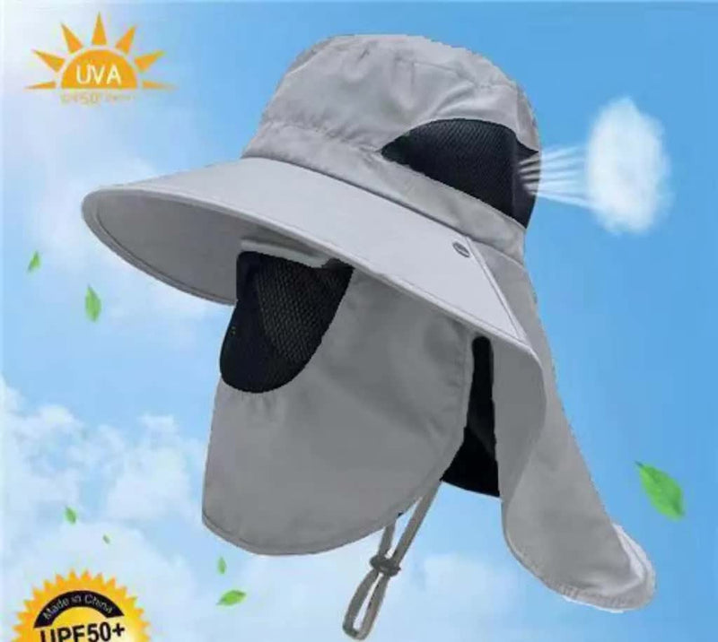 Load image into Gallery viewer, Light Gray Outdoor UV Protection Hat for Men - Detachable Face &amp; Neck Shield, Large Brim Sun Hat for Fishing, Hiking, and Outdoor Activities
