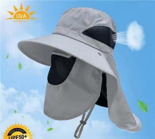 Light Gray Outdoor UV Protection Hat for Men - Detachable Face & Neck Shield, Large Brim Sun Hat for Fishing, Hiking, and Outdoor Activities