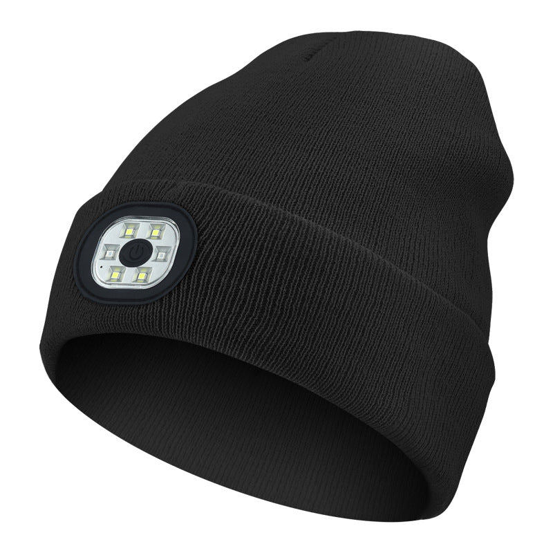 Load image into Gallery viewer, Black LED Lighting Rechargeable Detachable Knitted Hat - Warm Winter Beanie with Built-in LED Lights for Outdoor Activities and Nighttime Use
