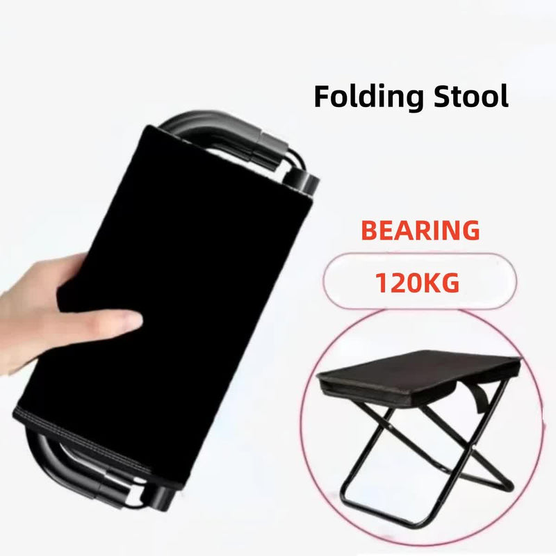 Load image into Gallery viewer, Black Outdoor Folding Stool with Carrying Handle - Portable Camping Seat, Fishing Chair, Collapsible Zipper Stool for Outdoors, Queueing, and More
