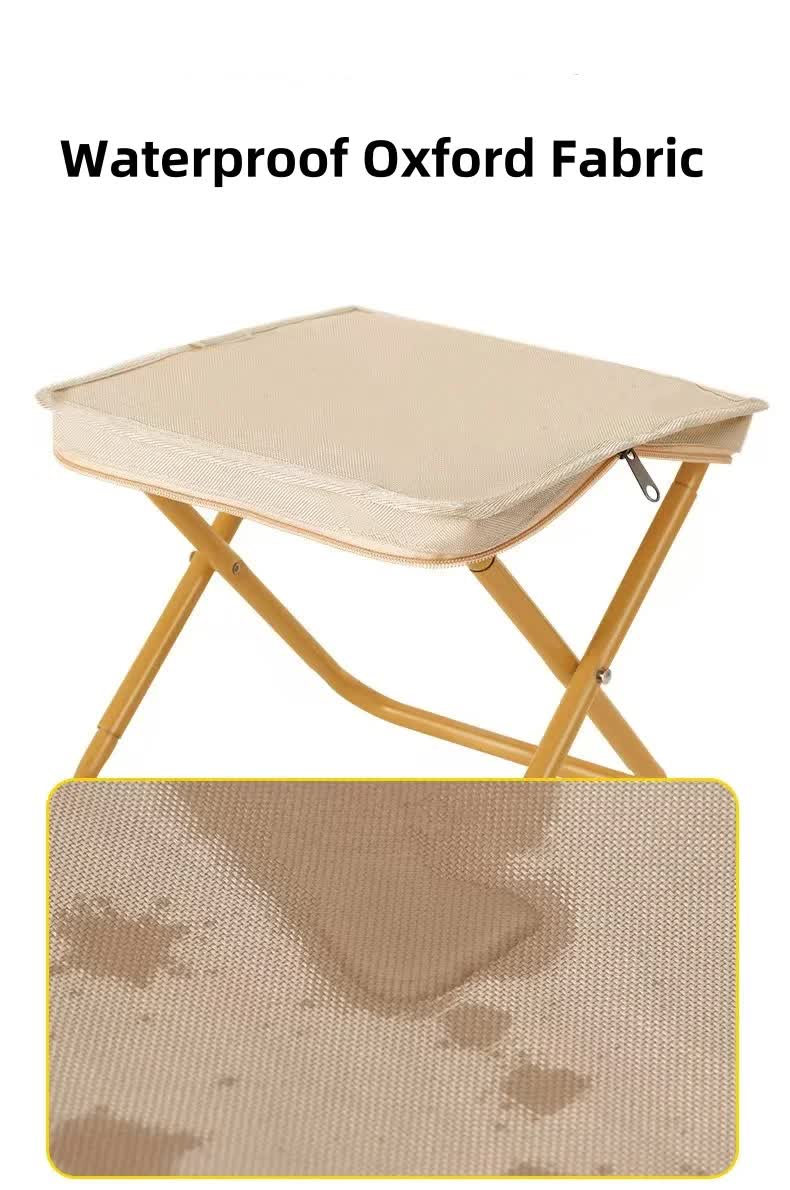 Load image into Gallery viewer, Beige Outdoor Folding Stool with Carrying Handle - Portable Camping Seat, Fishing Chair, Collapsible Zipper Stool for Outdoors, Queueing, and More
