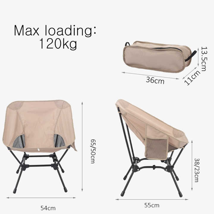 Load image into Gallery viewer, Beige Portable Lightweight Folding Beach Chair - Compact Fishing Chair with Square Legs for Outdoor Use
