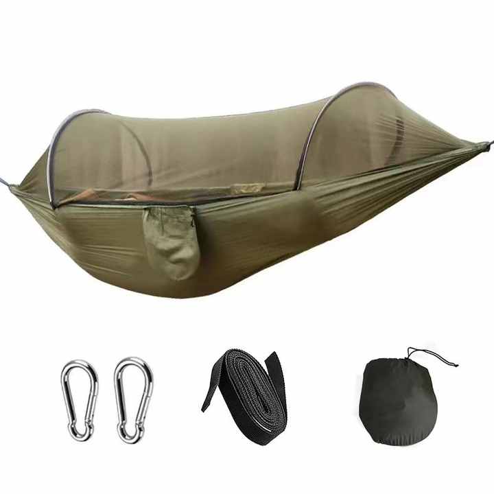 Load image into Gallery viewer, Military Green Outdoor Camping Hammock with Mosquito Net, Anti-Tip Nylon Fabric, Single/Double Person Quick-Setup Hammock
