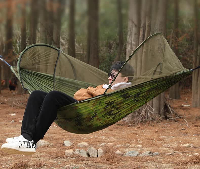 Load image into Gallery viewer, Military Green Outdoor Camping Hammock with Mosquito Net, Anti-Tip Nylon Fabric, Single/Double Person Quick-Setup Hammock
