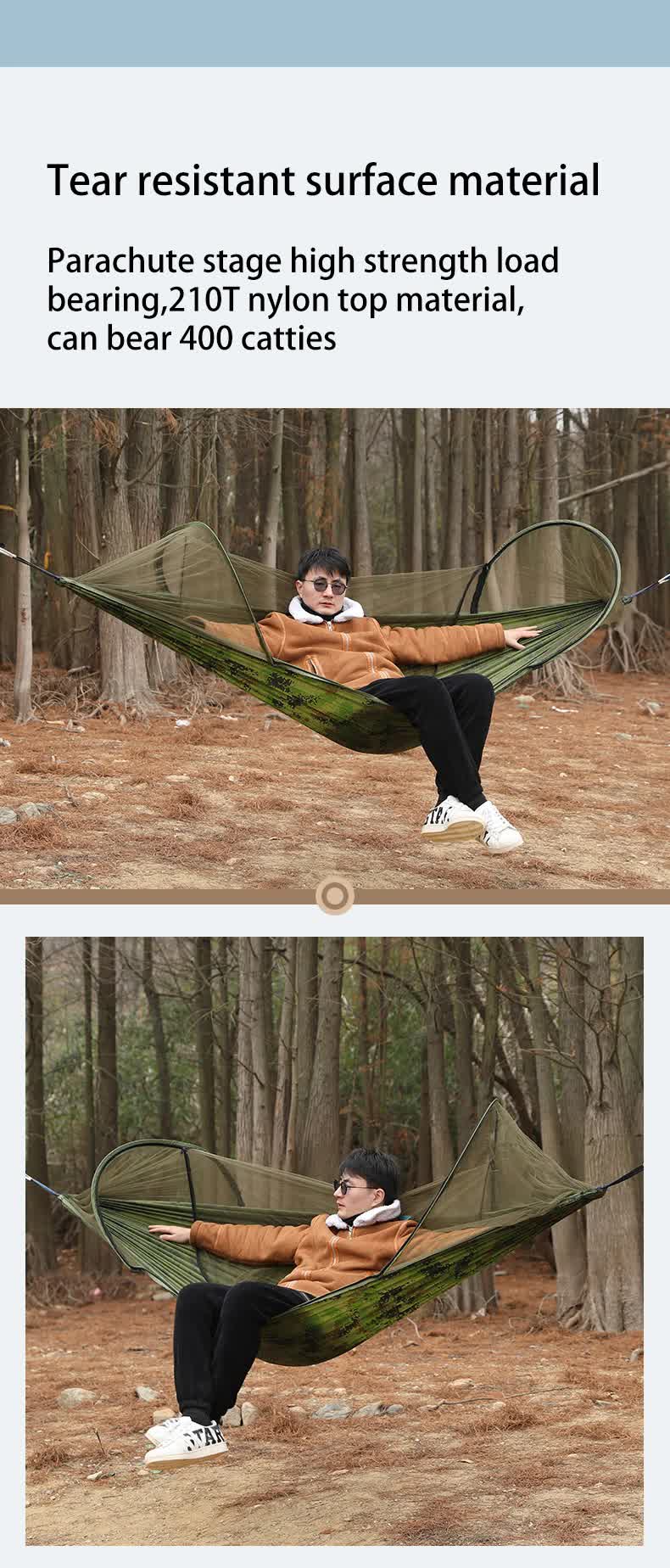 Load image into Gallery viewer, Military Green Outdoor Camping Hammock with Mosquito Net, Anti-Tip Nylon Fabric, Single/Double Person Quick-Setup Hammock
