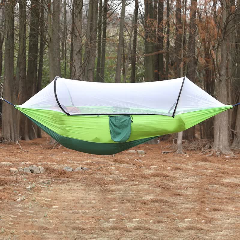 Load image into Gallery viewer, Green Outdoor Camping Hammock with Mosquito Net, Anti-Tip Nylon Fabric, Single/Double Person Quick-Setup Hammock
