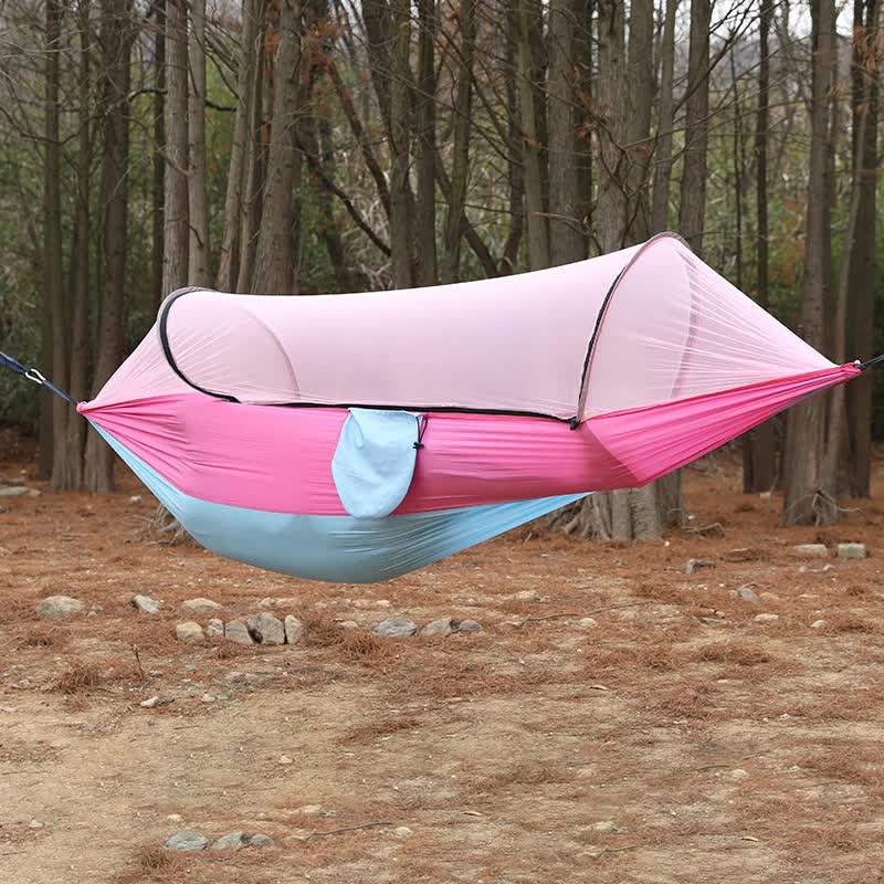 Load image into Gallery viewer, Pink Outdoor Camping Hammock with Mosquito Net, Anti-Tip Nylon Fabric, Single/Double Person Quick-Setup Hammock
