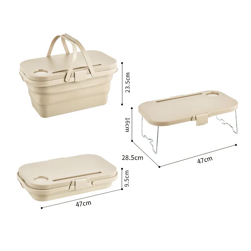 Load image into Gallery viewer, Ivory Foldable Outdoor Picnic Basket with Lid and Tabletop, Camping Storage Box, Car-Friendly Organizer
