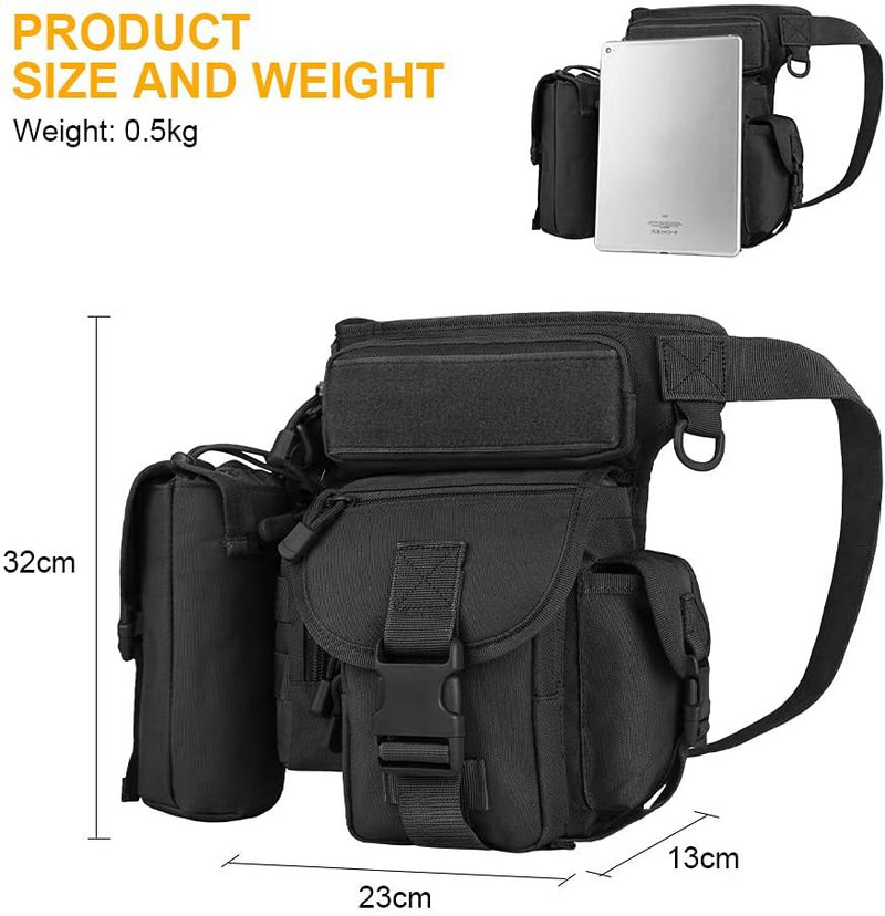 Load image into Gallery viewer, Black Outdoor Tactical Military Leg Bag - Durable Multi-Pocket Utility Waist Pack
