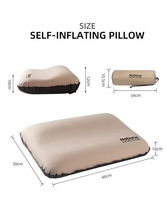 Load image into Gallery viewer, Black Automatic Inflatable 3D Outdoor Sponge Pillow - Portable Camping Travel Neck Cushion, Comfortable Air Mattress for Tent, Versatile Nap Pillow
