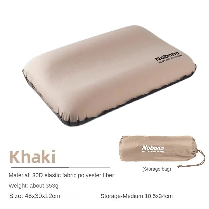 Load image into Gallery viewer, Khaki Automatic Inflatable 3D Outdoor Sponge Pillow - Portable Camping Travel Neck Cushion, Comfortable Air Mattress for Tent, Versatile Nap Pillow
