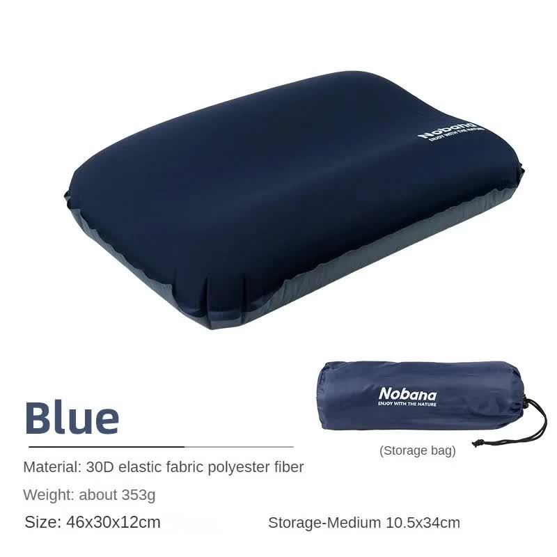 Load image into Gallery viewer, Navy Blue Automatic Inflatable 3D Outdoor Sponge Pillow - Portable Camping Travel Neck Cushion, Comfortable Air Mattress for Tent, Versatile Nap Pillow
