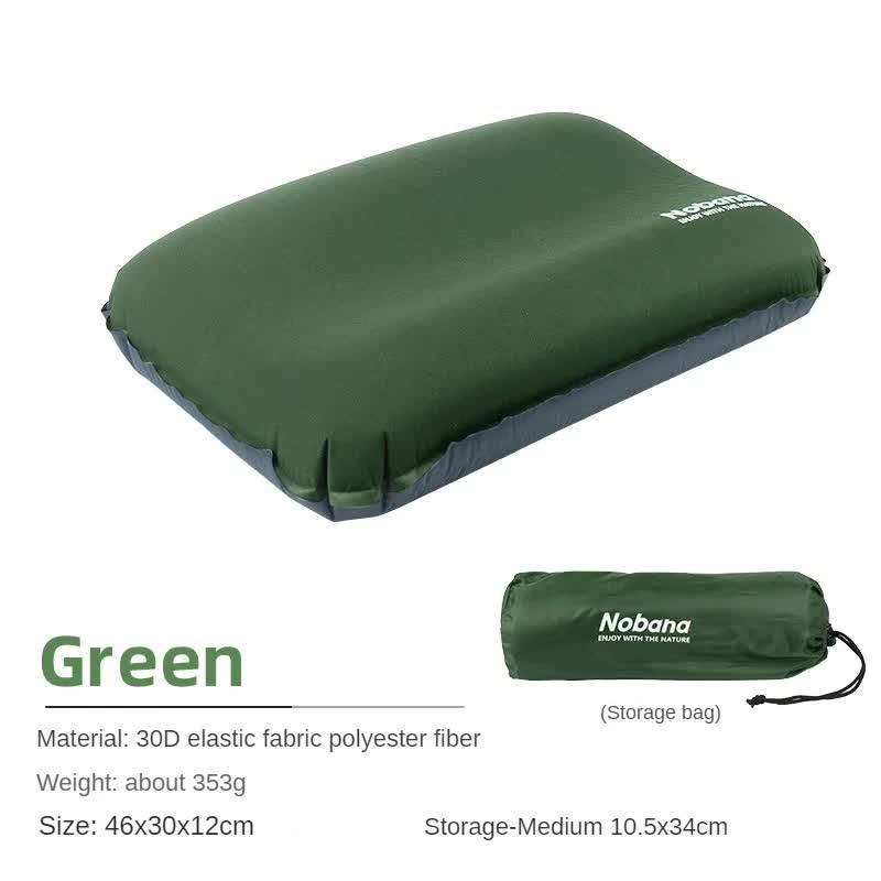 Load image into Gallery viewer, Dark Green Automatic Inflatable 3D Outdoor Sponge Pillow - Portable Camping Travel Neck Cushion, Comfortable Air Mattress for Tent, Versatile Nap Pillow
