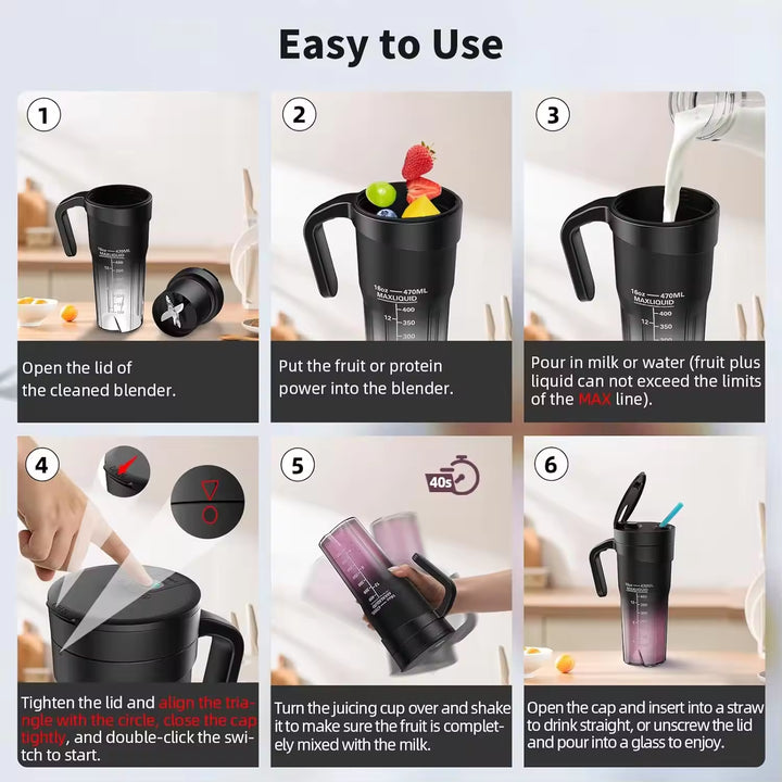 Load image into Gallery viewer, Black Portable Juicer - Rechargeable Outdoor Travel Juice Cup with Six Blades, Multifunctional Smoothie Maker
