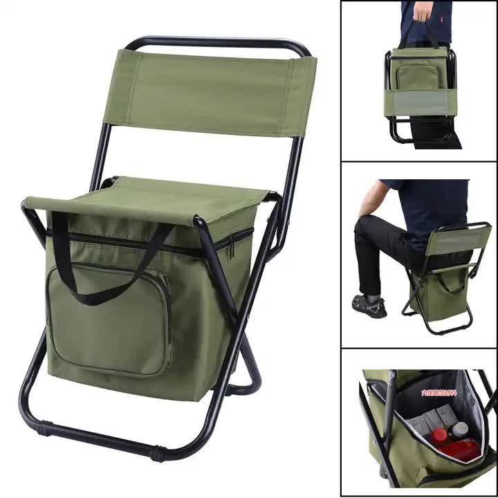 Load image into Gallery viewer, Green Portable 3-in-1 Folding Camping Chair with Storage Bag, Backrest, and Insulated Cooler for Outdoor Fishing, Hiking, and Picnics
