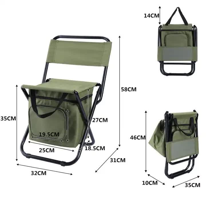 Load image into Gallery viewer, Green Portable 3-in-1 Folding Camping Chair with Storage Bag, Backrest, and Insulated Cooler for Outdoor Fishing, Hiking, and Picnics
