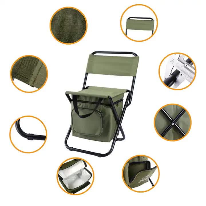 Load image into Gallery viewer, Green Portable 3-in-1 Folding Camping Chair with Storage Bag, Backrest, and Insulated Cooler for Outdoor Fishing, Hiking, and Picnics
