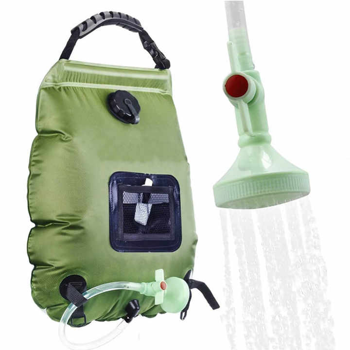 Load image into Gallery viewer, Green Portable Solar Camping Shower Bag, Foldable 20L Outdoor Water Storage Bag with Temperature Display for Easy Use
