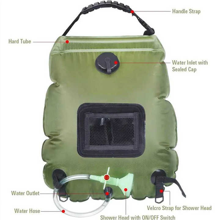 Load image into Gallery viewer, Green Portable Solar Camping Shower Bag, Foldable 20L Outdoor Water Storage Bag with Temperature Display for Easy Use
