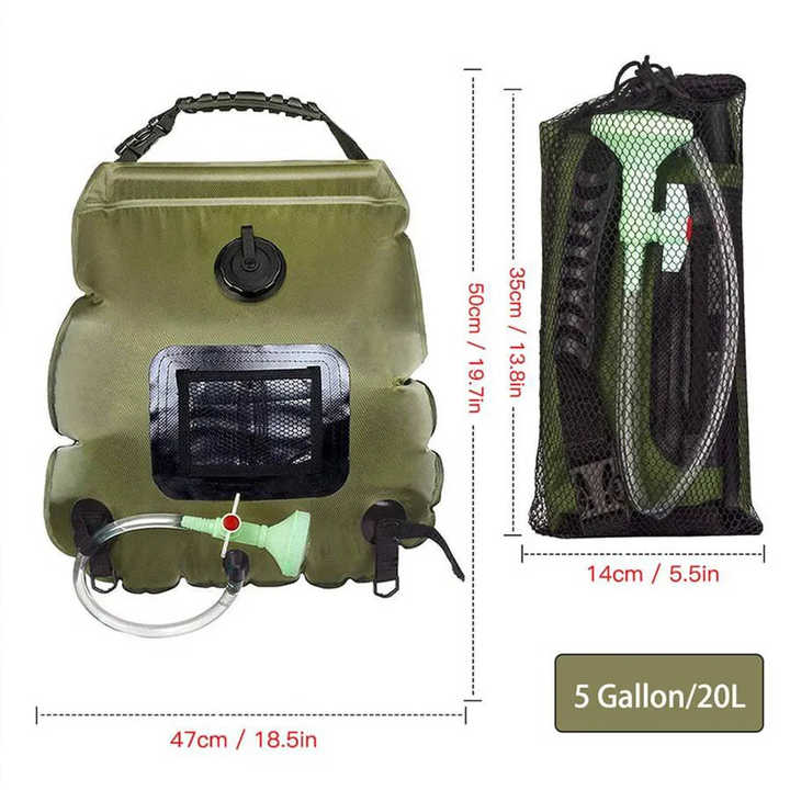 Load image into Gallery viewer, Green Portable Solar Camping Shower Bag, Foldable 20L Outdoor Water Storage Bag with Temperature Display for Easy Use
