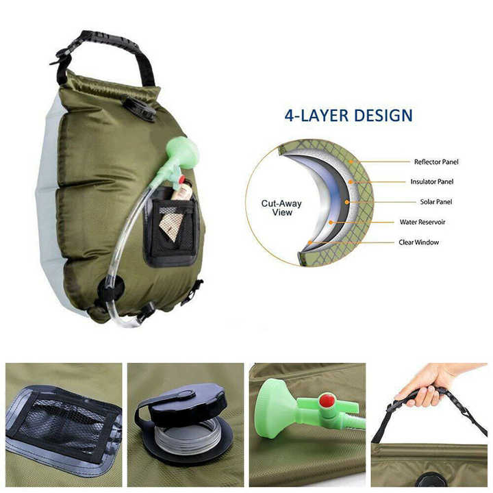 Load image into Gallery viewer, Green Portable Solar Camping Shower Bag, Foldable 20L Outdoor Water Storage Bag with Temperature Display for Easy Use
