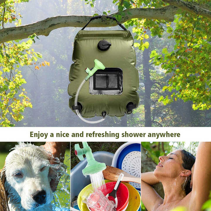 Load image into Gallery viewer, Green Portable Solar Camping Shower Bag, Foldable 20L Outdoor Water Storage Bag with Temperature Display for Easy Use
